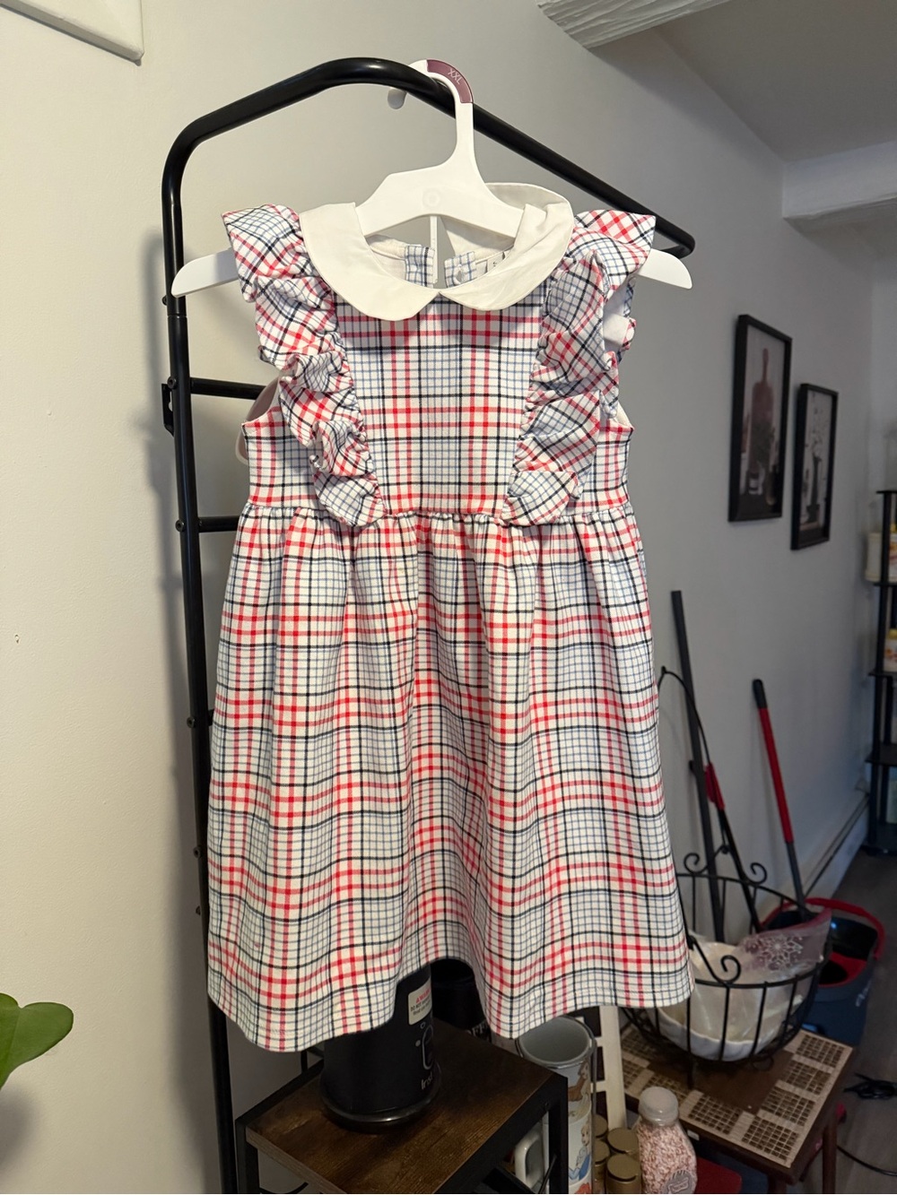 Janie and Jack Red and White Plaid Ruffle Collar Dress